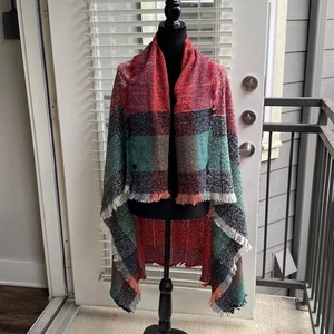 BLANKET SCARF Fall into Winter Plaid Fringe Cashmere Touch Wrap Shawl 50"x50" - Picture 1 of 13