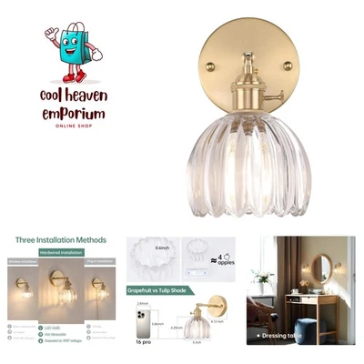 Vintage Wall Sconces with Cute Transparent Tulip Glass Lampshade 180 Degree A... - Image 1 of 4