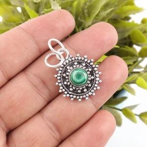 Malachite Gemstone 925 Sterling Silver Jewelry Pendant 8x8 mm, 1.03", 23.75 Cts - Picture 1 of 3