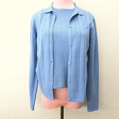Conjunto Suéter Azul Etcetera Cárdigan Acanalado Y Top Sin Mangas Para Mujer Talla M Foto 1 de 4