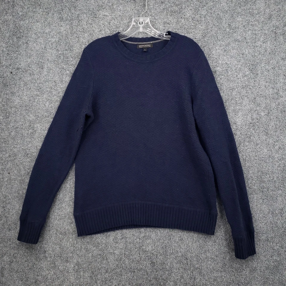 Suéter feminino Banana Republic grande azul marinho fio italiano lã merino gola redonda - Imagem 1 de 4