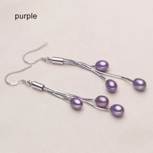 925 Sterling Silver Natural Freshwater Drop Purple Pearl Earrings UK Seller - Picture 1 of 8