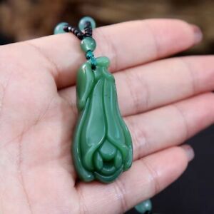 Natural Green Jade Necklace Pendant Hand-Carved Lucky Amulet Chain Chic Gift new