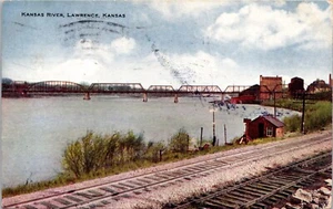 1909 Kansas River Scene Lawrence KS Divided Back Railroad Vintage Postcard 2L - Picture 1 of 2