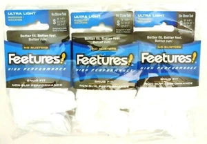 3 Pairs Feetures High Performance Ultra Light, No Show Tab, White, Small - Picture 1 of 1
