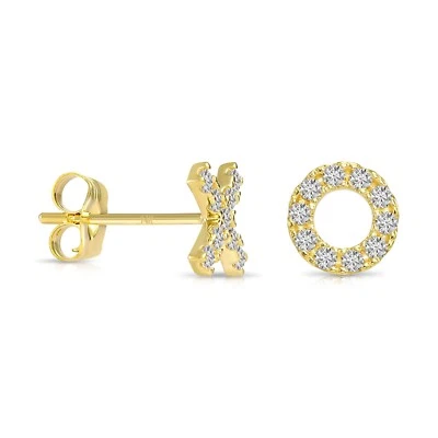 Aretes para dormir delicados pavé de oro amarillo macizo real de 14K XO CZ push-back Foto 1 de 4