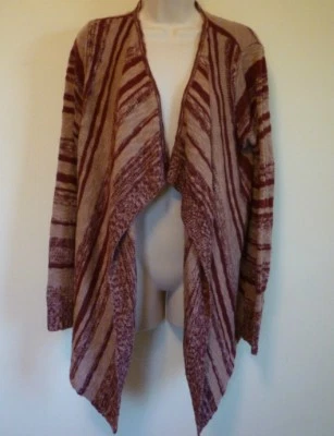 Mujer Grande Rosa Claro Granate Rayas Punto Fino Frente Abierto Cárdigan Suéter Foto 1 de 4