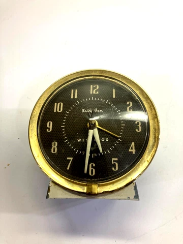Vintage Baby Ben Westclox Alarm Clock black face  USA (tested/works) Metal Case Cover