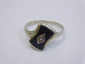 Anillo de diamantes de ónix negro de oro blanco de 10k vintage a antiguo para mujer talla 7,5 - Imagen 1 de 11