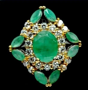 NATURAL 6 X 7 mm. ANILLO CIRCONITA VERDE ESMERALDA Y BLANCO PLATA DE LEY 925 - Imagen 1 de 3