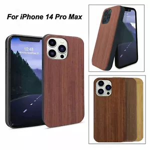 For iPhone 14 Pro Max- Real Wood - Hybrid Shockproof TPU Cover Wooden Case - Picture 1 of 24