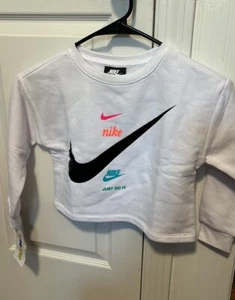 NIKE GIRL'S white AND LOGO SWEATSHIRT, SIZE 5 - Picture 1 of 5