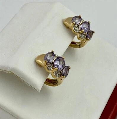 Ross-Simons Sterling Silver Gold Plated  Amethyst Hoop Earrings - Image 1 of 4