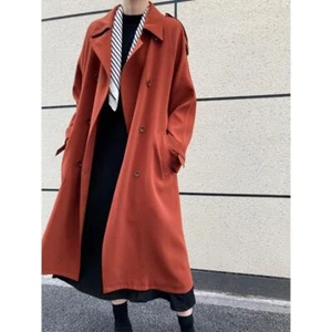 Ladies Double-Breasted Lapel Collar Long Over Knee Trench Coat Casual Fashion - Picture 1 of 15