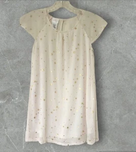 CRB Girls Dress Flutter Sleeve Foil Star Print Crew Neck Beige Size 12 - Picture 1 of 11