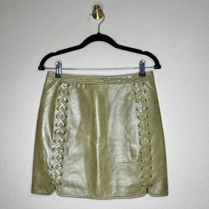 Rebecca Minkoff VIXEN Olive Green 100% Leather Whip Stitch Mini Skirt Sz 4 NWT - Picture 1 of 12
