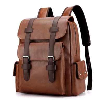Men's Leather Backpack Large Capacity Leisure Travel Laptop Backpack - Imagem 1 de 4