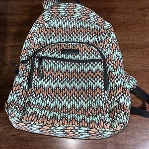 Vera Bradley Sierra Stream Quilted Campus Backpack Brwn Turquoise College School - Picture 1 of 12