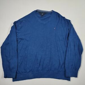 Vintage Tommy Hilfiger Blue V Neck Logo Jumper Sweater Size XXL