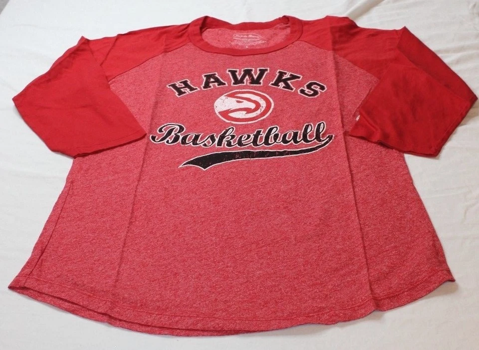 Atlanta Hawks NBA Women's Red 3/4 Sleeve Raglan Triblend Shirt Size Large New - Image 1 of 4
