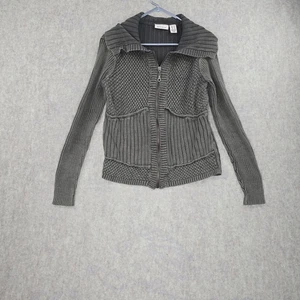 DKNY Jeans Womens XL Gray Full Zip Knit Sweater With Collar Ramie & Cotton Blend - Picture 1 of 6