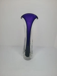 Matthew Buechner Themse Kunst Glas Tulpe mundgeblasene Fächer Vase dunkellila 13,25" - Bild 1 von 9