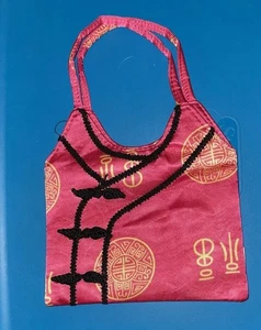 ORIENTAL STYLE TOTE SATCHEL PURSE BAG Polyester Asian Pink & Black Silk Like - Picture 1 of 6