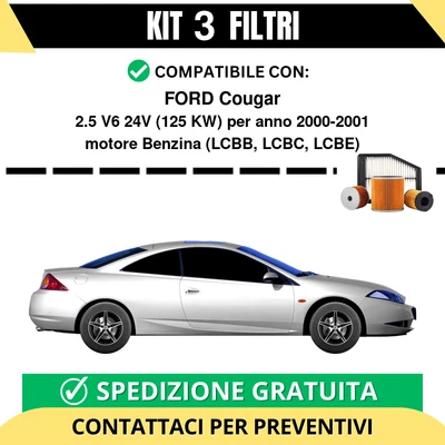 Kit 3 Filtri Tagliando per FORD Cougar 2.5 V6 24V 125 kw Benzina 2000-2001 - Imagen 1 de 2