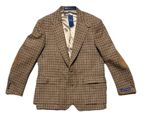 Polo Ralph Lauren Gun Check Pure Wool Tweed Sportcoat  Lamb Suede 46R Brown NWT - Picture 1 of 10