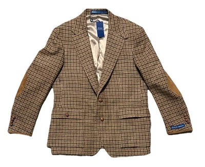 Polo Ralph Lauren Gun Check Pure Wool Tweed Sportcoat  Lamb Suede 46R Brown NWT - Image 1 of 4