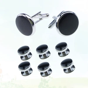 Juego de 8 gemelos y tachuelas para hombre para camisas de esmoquin negocios boda (negro) - Imagen 1 de 12