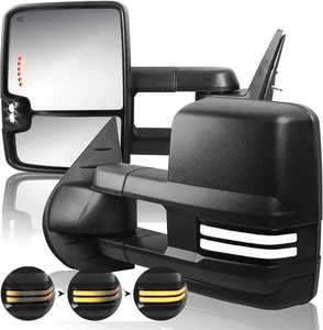 Pair Black Power Heated Towing Mirrors Compatible with 07-13 Chevy Silverado... - Picture 1 of 7