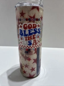 Handcrafted 20oz Stainless Steel Tumbler Fabric Wrapped Patriotic Themed - Picture 1 of 3