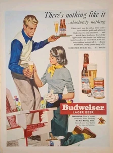 1950 vintage Budweiser print Ad Husband & Wife Enjoying A Bud!!! - Picture 1 of 1