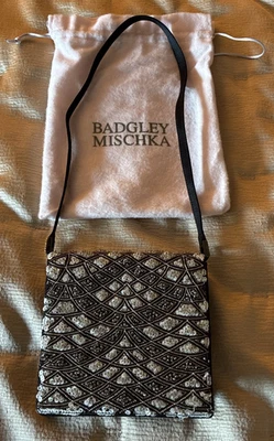 Badgley Mischka Vintage Rhinestone Sequined Black Evening Bag Neiman Marcus - image 1 of 4