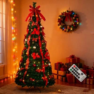 Árbol de Navidad emergente de 6 pies árbol de Navidad preiluminado con control remoto y 200 luces LED Foto 1 de 4
