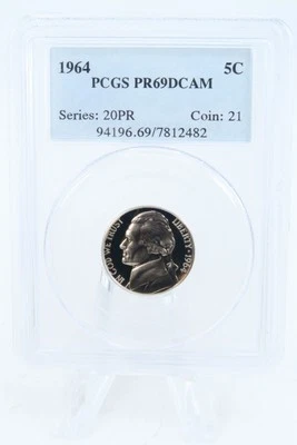 Jefferson 1964-P PCGS PR69DCAM prueba de níquel 5C Foto 1 de 2
