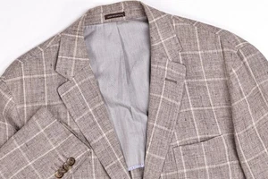 Peter MIllar Deconstructed Brown Windowpane Linen Blazer Jacket Large - Picture 1 of 14