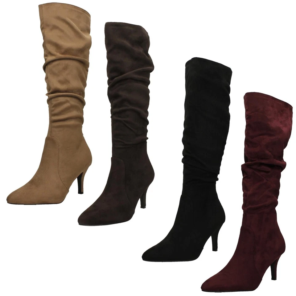 Botas hasta la rodilla de tacón bloque con cremallera de microfibra para dama "F5R1243" Foto 1 de 1