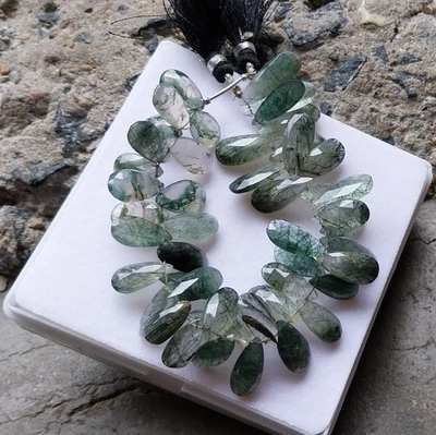 175 Carat 9x12 to 8x21 MM Natural Rutilated Quartz Pear  Cut Beads 7 Inch Beads - Image 1 of 4