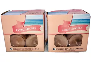 2 BOXES VINTAGE YANKEE CANDLE TEA LIGHTS BOX OF 12 EACH CORAL SHORES. - Picture 1 of 3