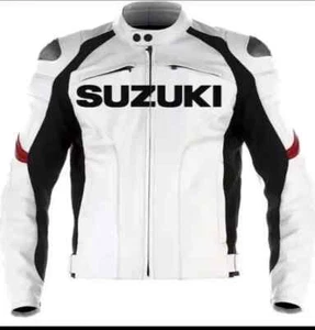 Suzuki Real Motorbike Cowhide Leather Motorcycle Sports Racing Jacket - Picture 1 of 4