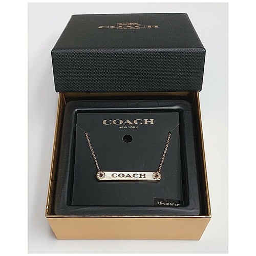 Collana con ciondolo barra cristalli tono oro rosa Coach "Coach Logo" nuova con etichette $ 118 RARA!