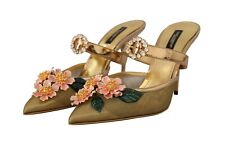 DOLCE & GABBANA Shoes Gold Crystal Floral Decor Heels Sandals EU39/US8.5 $2200