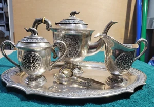 RAR Antik Sterling Silber Kaffeeservice, Buddha, Elefant Topper, Siam, Thailand - Bild 1 von 23