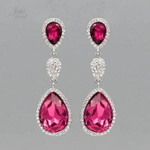 Pendientes colgantes de gota de estrás de cristal fucsia para mujer 6911 - Imagen 1 de 4
