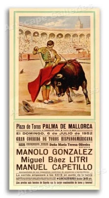 1952 Palma De Mallorca Vintage Spanish Bullfighting Poster - 12x24