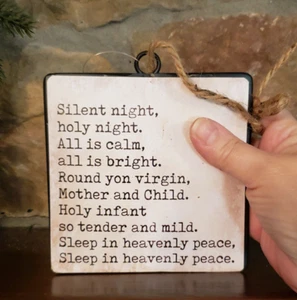 NWT 5" Silent Night Holy Song Lyrics Square Metal Farmhouse Christmas Ornament - Picture 1 of 7