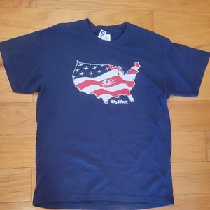 Port & Company 50/50 Sky West Airlines Print Young Size 14-16 Navy  Colors Top  - Picture 1 of 3