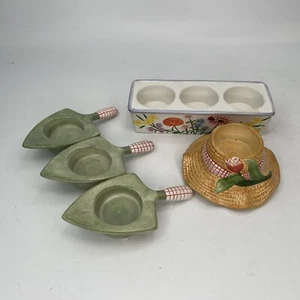 Yankee Candle tea light holders floral, spades, garden hat set of 4 - Picture 1 of 13